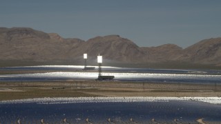 FG0001_000197 - 4K aerial stock footage of the desert arrays of the Ivanpah Solar Electric Generating System in California