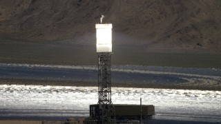 FG0001_000199 - 4K stock footage aerial video of power tower and boiler at the Ivanpah Solar Electric Generating System in California