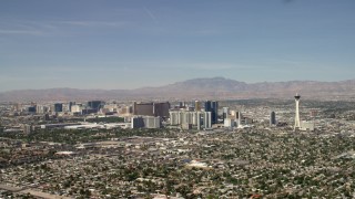 FG0001_000315 - 4K aerial stock footage tilt to reveal hotels and casinos on the Las Vegas Strip, Nevada