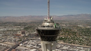 FG0001_000341 - 4K aerial stock footage orbit the top of Stratosphere Las Vegas, Nevada
