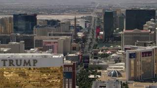 FG0001_000345 - 4K stock footage aerial video of Las Vegas Boulevard and casino resorts seen from Trump Hotel on the Las Vegas Strip, Nevada