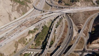 HDA07_12 - HD stock footage aerial video of light traffic on the Newhall Pass Interchange, Santa Clarita, California