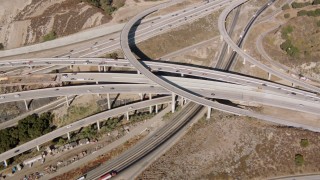 HDA07_13 - HD stock footage aerial video of light traffic on Newhall Pass, Santa Clarita, California