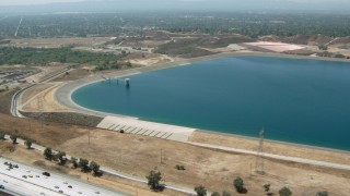 HDA07_38 - HD stock footage aerial video of a view of the LA Reservoir in Granada Hills, California