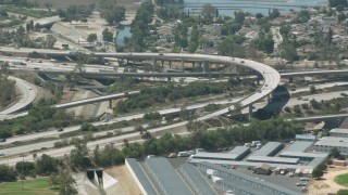 HDA07_42 - HD stock footage aerial video flyby I-5 and 118 interchange in Pacoima, California