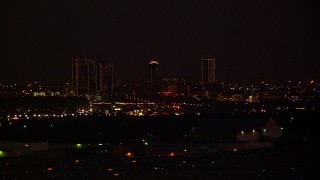 HDA12_188 - HD stock footage aerial video of the Downtown Fort Worth skyline at night, Texas