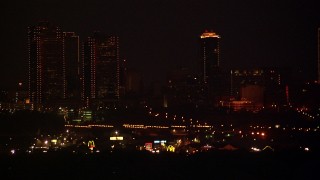 HDA12_189 - HD stock footage aerial video of the skylines of Downtown Fort Worth, Texas at nighttime