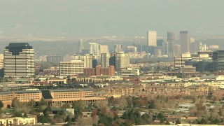 HDA13_273 - HD stock footage aerial video of the Downtown Denver skyline and office buildings in Colorado