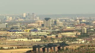 HDA13_274 - HD stock footage aerial video the Downtown Denver skyline and office high-rises, Colorado