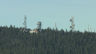 HDA13_303 - HD stock footage aerial video of transmission towers on a ridge in the Rocky Mountains, Colorado