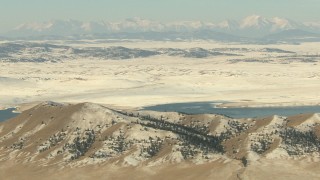 HDA13_308 - HD stock footage aerial video approach mountains and lake in Park County, Colorado