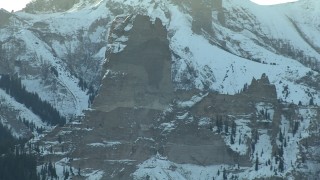HDA13_403 - HD stock footage aerial video of a rocky formation at sunrise, Rocky Mountains, Colorado