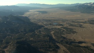 HDA13_453 - HD stock footage aerial video of the town of Buena Vista at sunrise beside mountains in Colorado