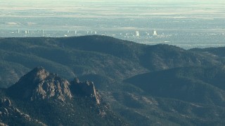 HDA13_476 - HD stock footage aerial video of Centennial office buildings seen from the Rocky Mountains, Colorado
