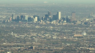 HDA13_483_02 - HD stock footage aerial video of the Downtown Denver skyline in Colorado