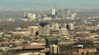 HDA13_488 - HD stock footage aerial video of Downtown Denver skyline and Centennial office buildings in Colorado