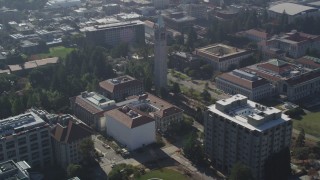 JDC01_004 - 5K aerial stock footage orbit Sather Tower and University of California Berkeley campus, California