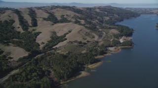 JDC01_014 - 5K aerial stock footage across hills, reveal San Pablo Reservoir, Orinda, California