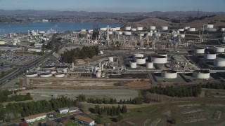 JDC01_018 - 5K aerial stock footage of flying by the ConocoPhillips Oil Refinery, Rodeo, California