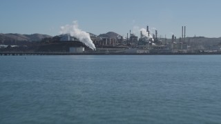 JDC01_025 - 5K aerial stock footage of flying over San Pablo Bay, reveal ConocoPhillips Oil Refinery, Rodeo, California