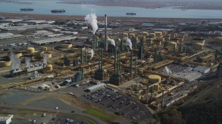 JDC01_035 - 5K stock footage aerial video of flying by the Valero Oil Refinery, Benicia, California