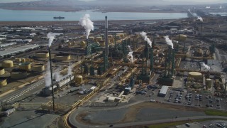 JDC01_036 - 5K stock footage aerial video of passing by the Valero Oil Refinery, Benicia, California