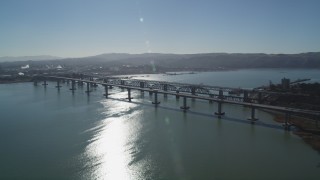 JDC01_045 - 5K stock footage aerial video of Benicia-Martinez Bridge spanning Carquinez Strait, California