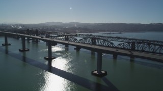 JDC01_047 - 5K aerial stock footage flyby Benicia-Martinez Bridge spanning the Carquinez Strait, California