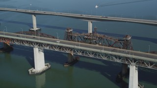 JDC01_049 - 5K aerial stock footage of light traffic on the Benicia-Martinez Bridge over the Carquinez Strait, California
