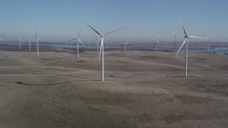 JDC01_066 - 5K aerial stock footage of approaching Shiloh Wind Power Plant windmills, Montezuma Hills, California