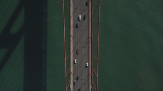 JDC02_021 - 5K stock footage aerial video of a bird's eye view of white and black cars on Golden Gate Bridge, San Francisco, California