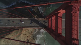 JDC02_023 - 5K stock footage aerial video of a bird's eye view over light traffic on iconic Golden Gate Bridge, San Francisco, California