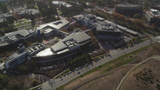JDC03_014 - 5K aerial stock footage of orbiting the Googleplex office complex, Mountain View, California