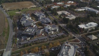 JDC03_018 - 5K stock footage aerial video of tilting to reveal office complexes, Googleplex buildings, Mountain View, California