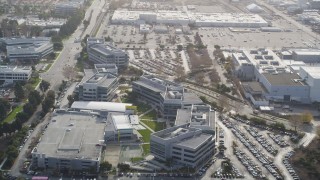 JDC03_024 - 5K aerial stock footage of tilting from wetlands, reveal Yahoo! Campus office buildings, Sunnyvale, California