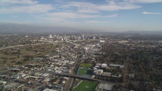 JDC04_001 - 5K stock footage aerial video of approaching Downtown San Jose, California