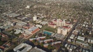 JDC04_003 - 5K stock footage aerial video of orbiting San Jose State University, Downtown San Jose, California