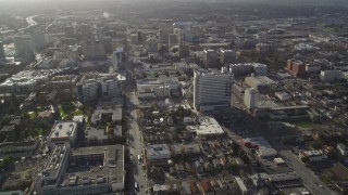 JDC04_004 - 5K aerial stock footage of following East San Fernando Street, approaching city hall, Downtown San Jose, California