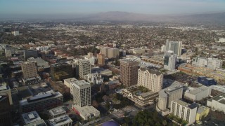 JDC04_008 - 5K stock footage aerial video of flying over the city, approaching San Jose City Hall, Downtown San Jose, California