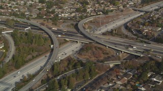 JDC04_011 - 5K aerial stock footage of flying by Highway 87/Interstate 280 freeway interchange, Downtown San Jose, California