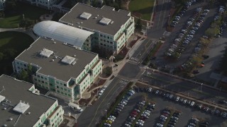 JDC04_017 - 5K aerial stock footage orbiting Infinite Loop 1 office building at Apple Headquarters, Cupertino, California