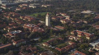 JDC04_026 - 5K aerial stock footage of approaching Hoover Tower at Stanford University, Stanford, California