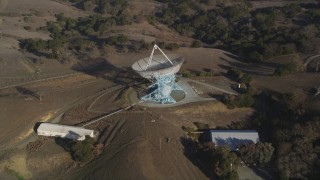 JDC04_027 - 5K stock footage aerial video tilt to reveal The Dish radio telescope satellite dish, Stanford Foothills, California