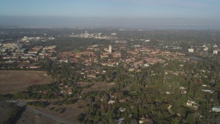 JDC04_028 - 5K stock footage aerial video of approaching Stanford University at Hoover Tower, Stanford, California 