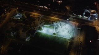 LD01_0003 - 5K aerial stock footage of a skate park at night in Hawthorne, California