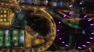 LD01_0009 - 5K aerial stock footage of city streets at LAX (Los Angeles International Airport), California at night