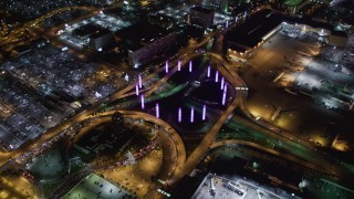 LD01_0015 - 5K aerial stock footage of entrance to LAX (Los Angeles International Airport), California at night