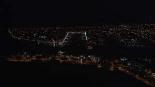 LD01_0018 - 5K aerial stock footage of an approach to Marina Del Rey, California at night