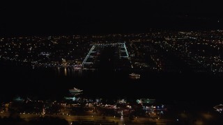 LD01_0019 - 5K aerial stock footage approach Marina Del Rey, California at night