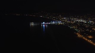 LD01_0025 - 5K aerial stock footage approach the pier at night, Santa Monica, California